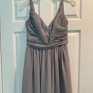 Short Gray Chiffon V-Neck Dress with Ruching